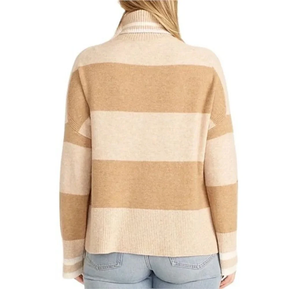 J. Crew Striped Turtleneck Sweater Supersoft Yarn Heather Linen Camel NWT